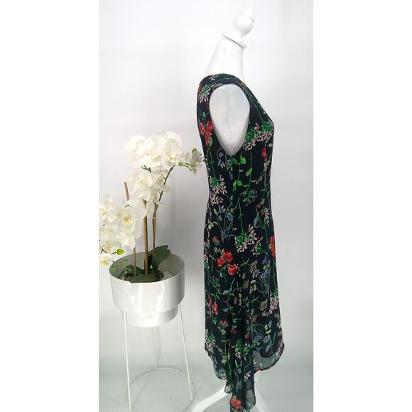 Tommy Hilfiger Womens Black Floral Sleeveless Midi Hi-Low A-Line Dress Size 14 - Picture 4 of 9